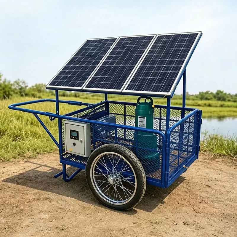 Carro plegable de metal con bomba de agua solar