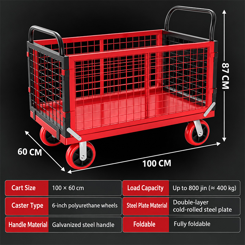 Ideal completamente plegable de la carretilla de la jaula del carro del transporte de la malla para el almacenamiento de Warehouse