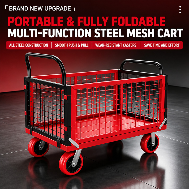 Ideal completamente plegable de la carretilla de la jaula del carro del transporte de la malla para el almacenamiento de Warehouse