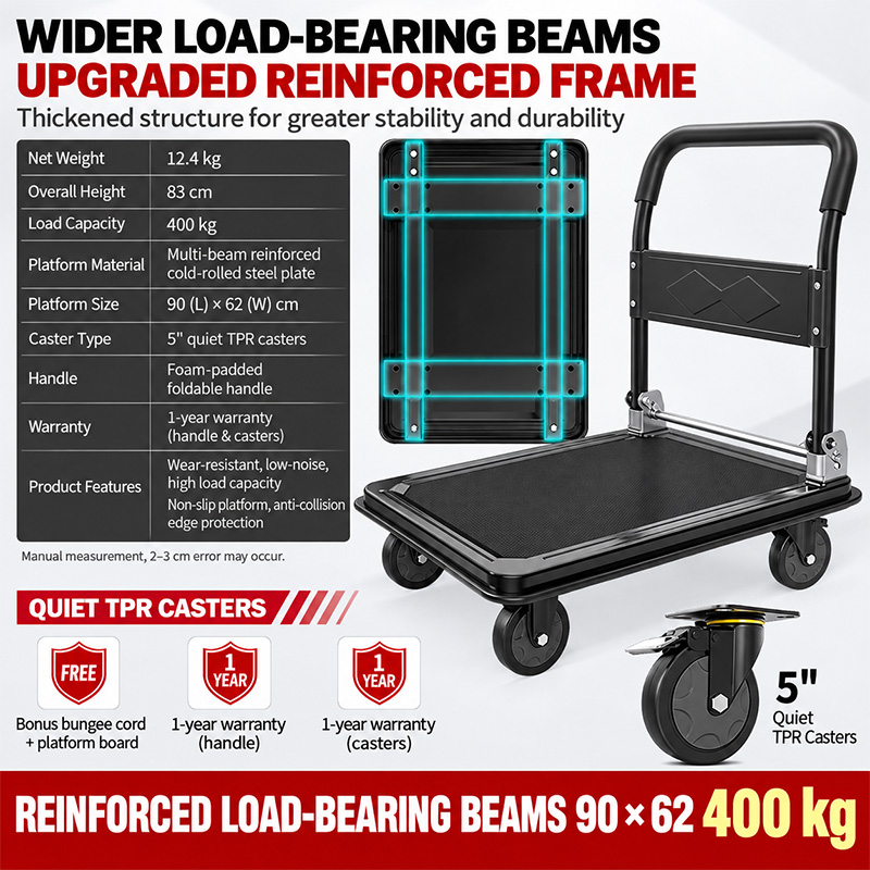 Carro de plataforma plegable para trabajo pesado con viga de carga