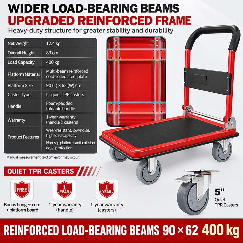 Carro de plataforma plegable para trabajo pesado con viga de carga