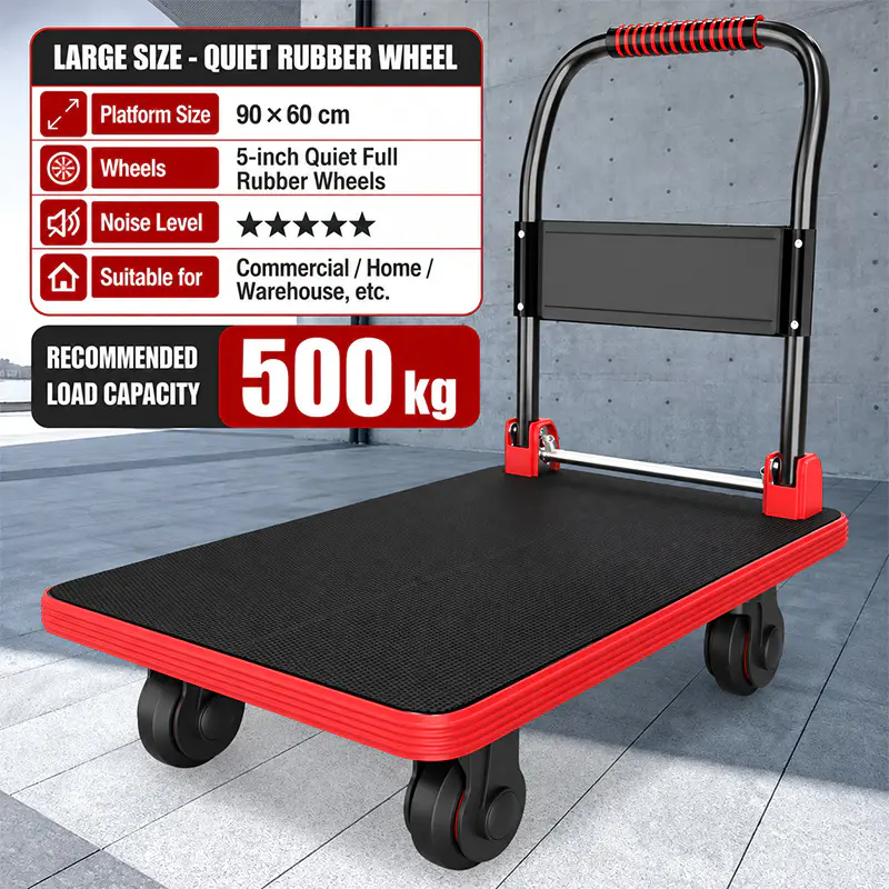 Carro de plataforma rojo reforzado con estructura de acero