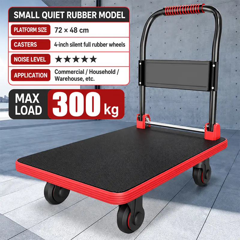 Carro de plataforma rojo reforzado con estructura de acero