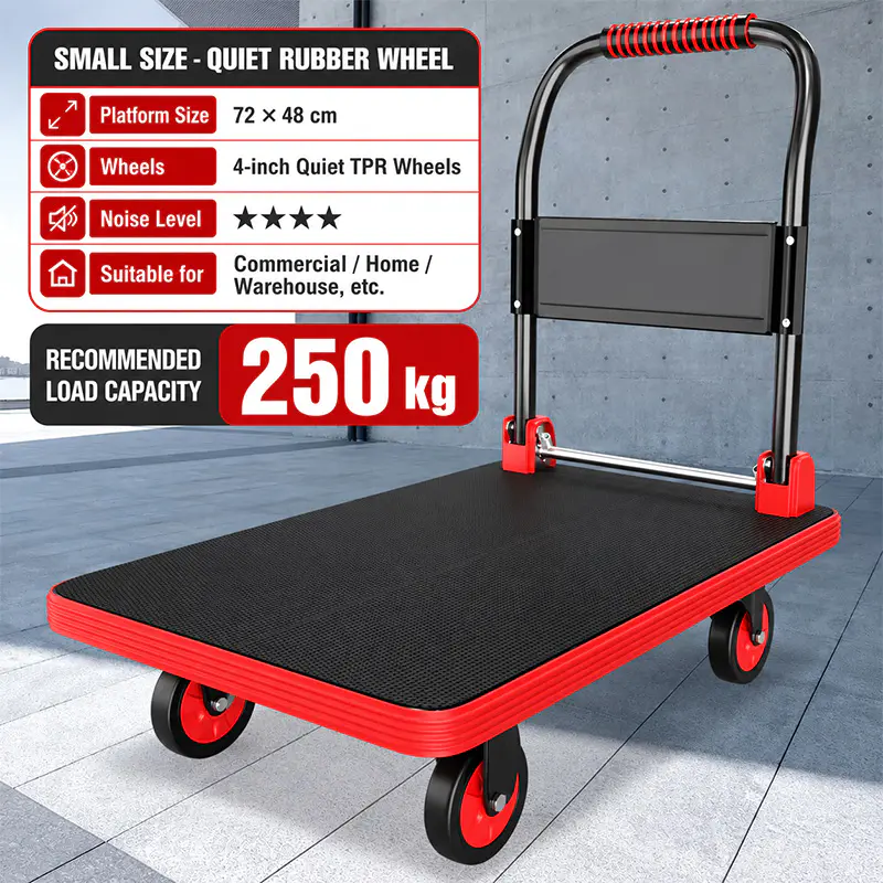 Carro de plataforma rojo reforzado con estructura de acero