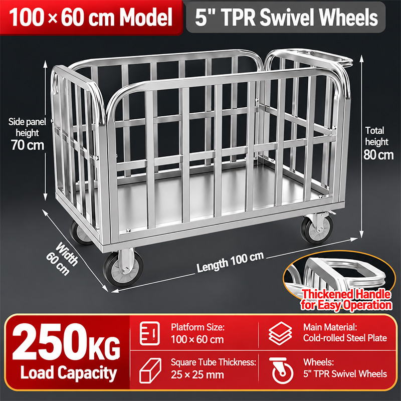 Carro de jaula con ruedas TPR de acero laminado en frío