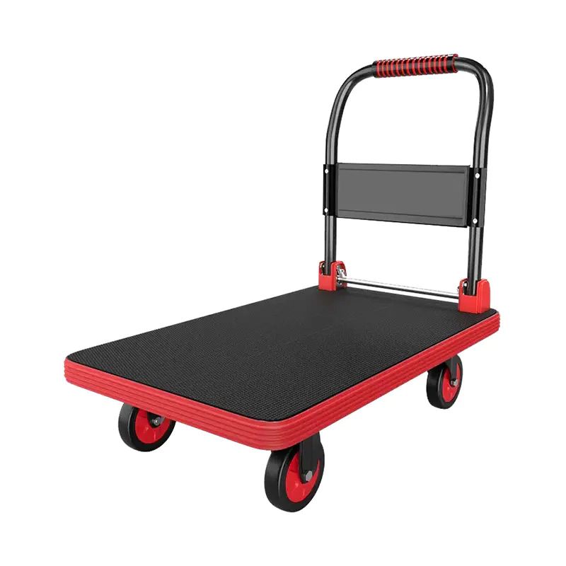 Steel-Frame Reinforced Red Platform Trolley